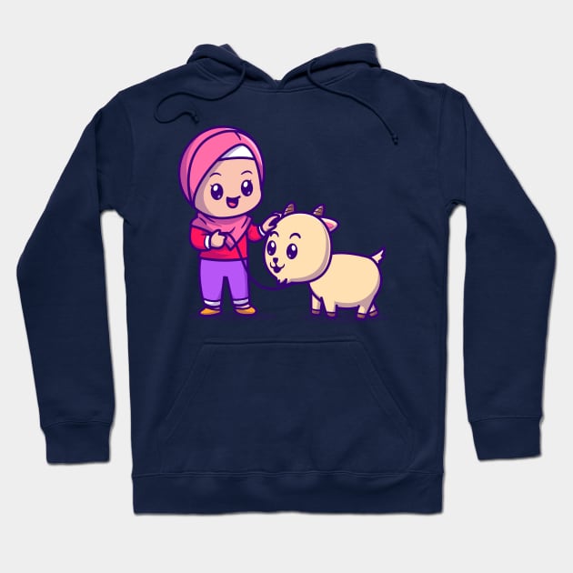 Cute Moslem Girl With Goat Cartoon Hoodie by Catalyst Labs
